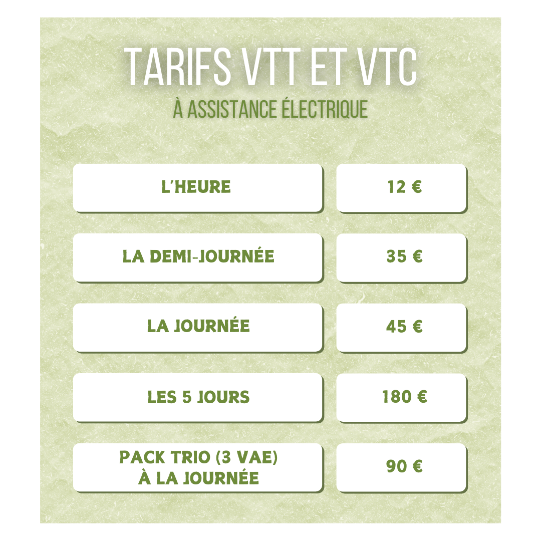 Tarifs VTT et VTC à la location en Lozère